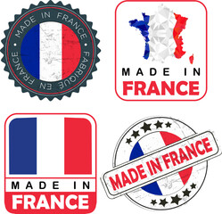 French Origin Certification Made in France Seals with Tricolor Flag Motifs and Map Outline for Product Authentication and European Export Labeling