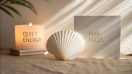 White Seashell Beside Candle and Message Card in Soft Lighting