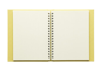 Open spiral notebook isolated on white, blank pages for writing or drawing in a journal or diary