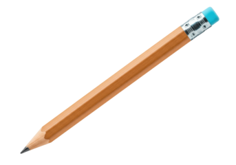 Classic wooden pencil with eraser isolated on transparent background, writing instrument for school and office use