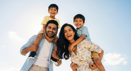 Happy Indian Family Enjoying Playful Outdoor Moment