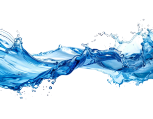 Dynamic blue water splashes and waves frozen in motion