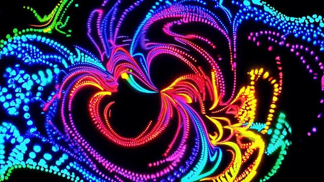 Beautiful 4K abstract turbulence wallpaper glowing dots forming dynamic swirling pattern ideal modern digital backgrounds tech design visuals creative motion projects require vivid vibrant visual