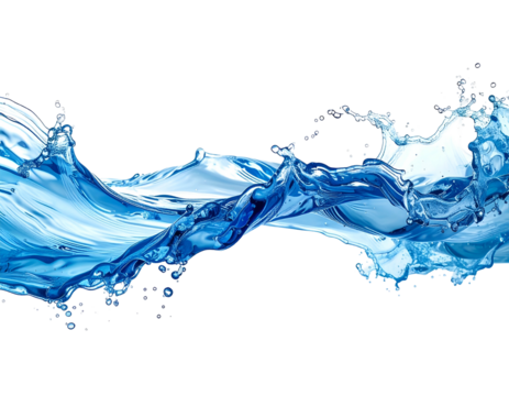 Dynamic blue water splashes and waves frozen in motion