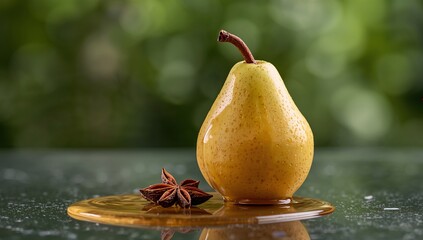 Still Life with Yellow Fruit and Star Anise, Reflecting on a Dark Wet Surface.