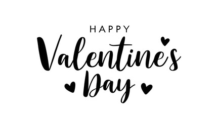 Festive black and white typography announcing  Happy Valentine s Day   featuring stylish script and decorative heart accents for a romantic holiday