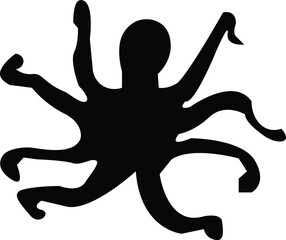Obraz premium A bold black silhouette of a sprawling octopus, an iconic graphic symbol representing marine life and the mysterious deep sea
