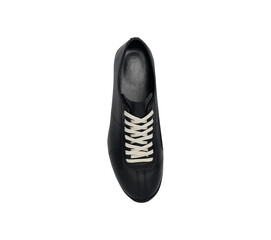 Elegant Men's A Black leather loafer, shiny surface, black sole, suitable for both formal and casual wear classic elegance shoes, transparent background.
