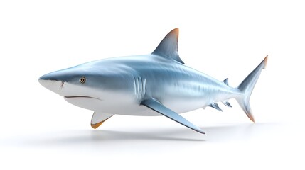 Fototapeta premium Detailed rendering of a powerful marine predator a sleek shark with distinct fins and gills showcased against a clean white background