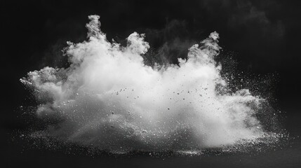 White powder explosion on black background.