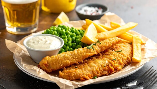 Classic Fish and Chips - A Delicious British Meal with Tartar Sauce.