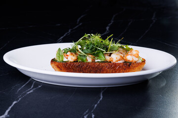 Delicious shrimp toast on rye bread: a healthy breakfast