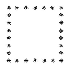 Square Christmas frame with hand drawn doodle snow flakes. Vector winter frame