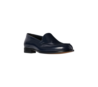 Elegant Men's A blue leather loafer shoes, shiny surface, black sole, suitable for both formal and casual wear classic elegance shoes, transparent background.