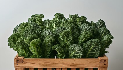 Verdant Display, Textured Leaves in a Wooden Container, Static Composition.