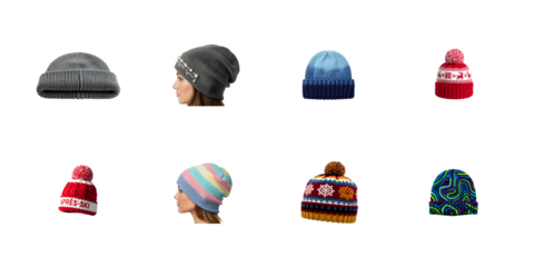 Set of eight winter hat celebration  isolated on transparent background