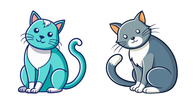 Cute cartoon cats sitting and grooming themselves art