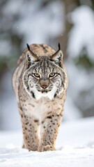 Obraz premium Close-up of a lynx walking in snowy forest