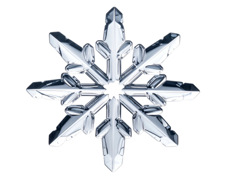 Intricate, six-pointed crystal snowflake against black