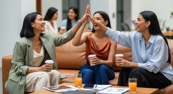 Diverse Businesswomen Celebrating Success With a High-Five