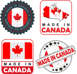 Canadian Origin Certification: Made in Canada Seals with Maple Leaf and Flag Motifs for Product Authentication and National Pride Labeling