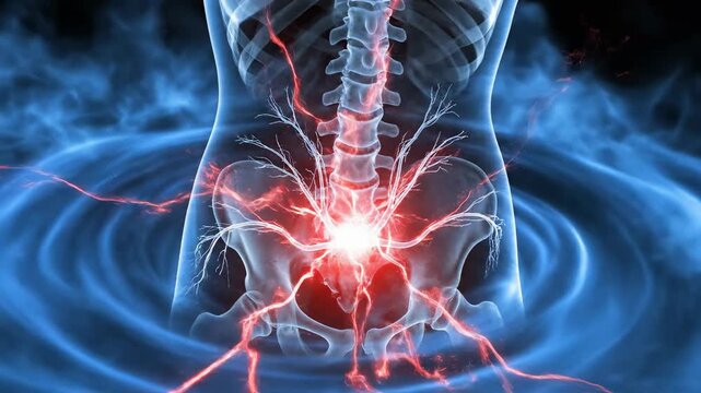Human Anatomy: Painful Lumbar Region, Sciatic Nerve, Medical Visualization