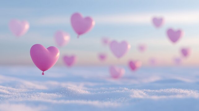 Pastel pink and blue sky with heart shapes, ideal for Valentine's Day or a proposal.