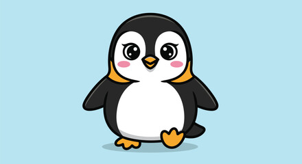 Fototapeta premium Cute Chibi Penguin with Big Eyes Cartoon Illustration