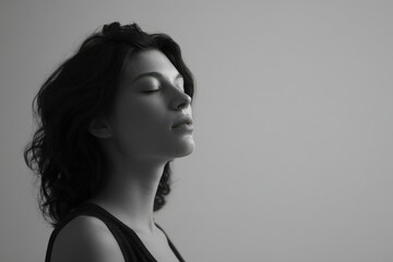 young woman with closed eyes gently sheds tear on her cheek evoking sense of deep emotion