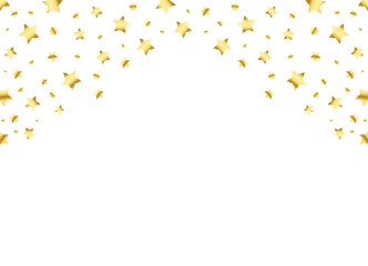 Golden star confetti background with sparkling decorative pattern forming an elegant festive border on a white backdrop for celebration or holiday design.