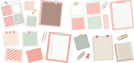 Vintage Note Paper Line Icons Vector Set &ndash; Old Memo  Aged Sticky Retro Scrap Antique Torn Page Stationery  Texture Grunge Outline Icon Pack UI Web App