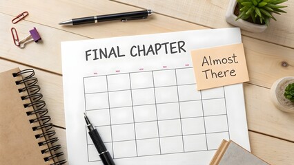 Calendar labeled Final Chapter with note and pens on a desk