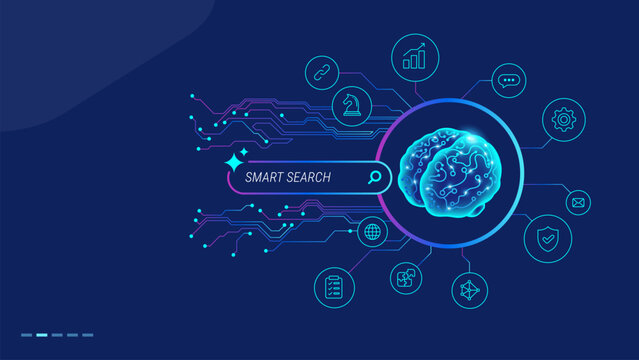 Smart Search with AI for business and work productivity concept - Modern vector with editable stroke icons 