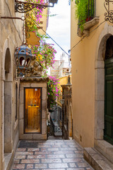 A typical narrow alley in Taormina, Sicily, Italy.