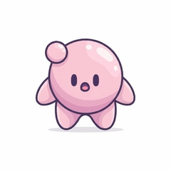 Cute Pink Blob Character with Round Body and Small Head Protuberance.