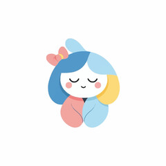 Cute cartoon girl with closed eyes and a lovely bow in her hair.