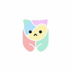 Cute colorful cat illustration with pastel colors and adorable expression.