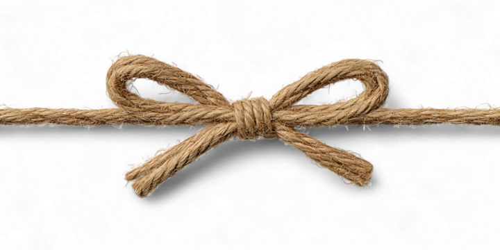 Detailed jute rope bow, perfect for adding a rustic and natural touch to designs
