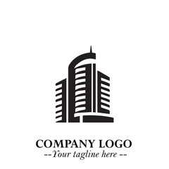 Fototapeta premium Building Logo Symbol in Black on the White Background with Modern Minimal Architecture Design
