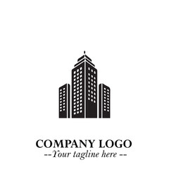 Fototapeta premium Building Logo Symbol in Black on the White Background with Modern Minimal Architecture Design