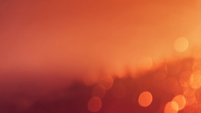 An abstract, warm-toned image featuring a bokeh effect with numerous blurred orange and red lights against a soft gradient background, a sunset or festive glow, blurred orange background