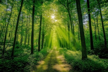 Obraz premium Beautiful landscape forest dirt path winding through