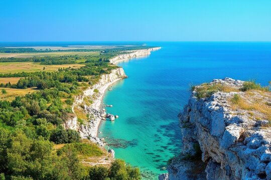 Beautiful landscape coastal area sky clear blue water Seashore and pebble beach