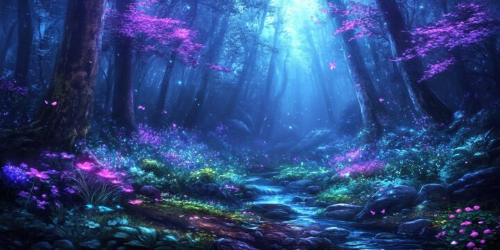 Beautiful landscape mystical forest filled tall trees An enchanted