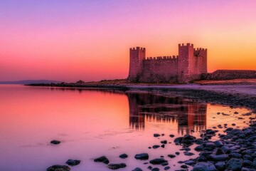 Naklejka premium Beautiful landscape photograph castle rocky shore made stone Pafos Harbour