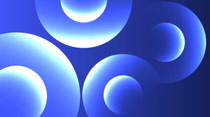 Abstract blue circles with gradient effects create modern, dynamic design. overlapping shapes and varying shades add depth and movement