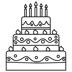 Illustration of a threetiered birthday cake with candles, , perfect for festive events