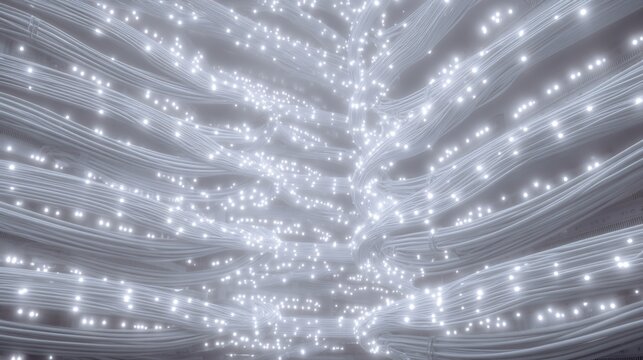 Abstract background with glowing dots, representing data streams and network connections