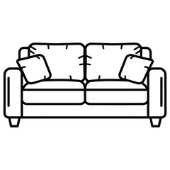 Illustration of a comfortable sofa with cushions, perfect for relaxing in the living room