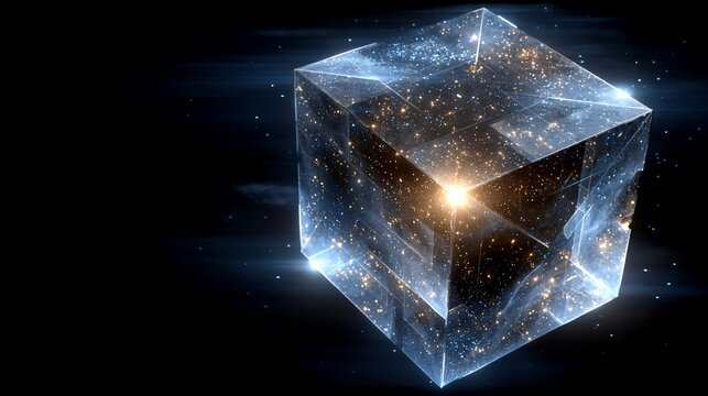 Abstract Cube Enclosing a Universe of Stars and Light in a Black Void Space